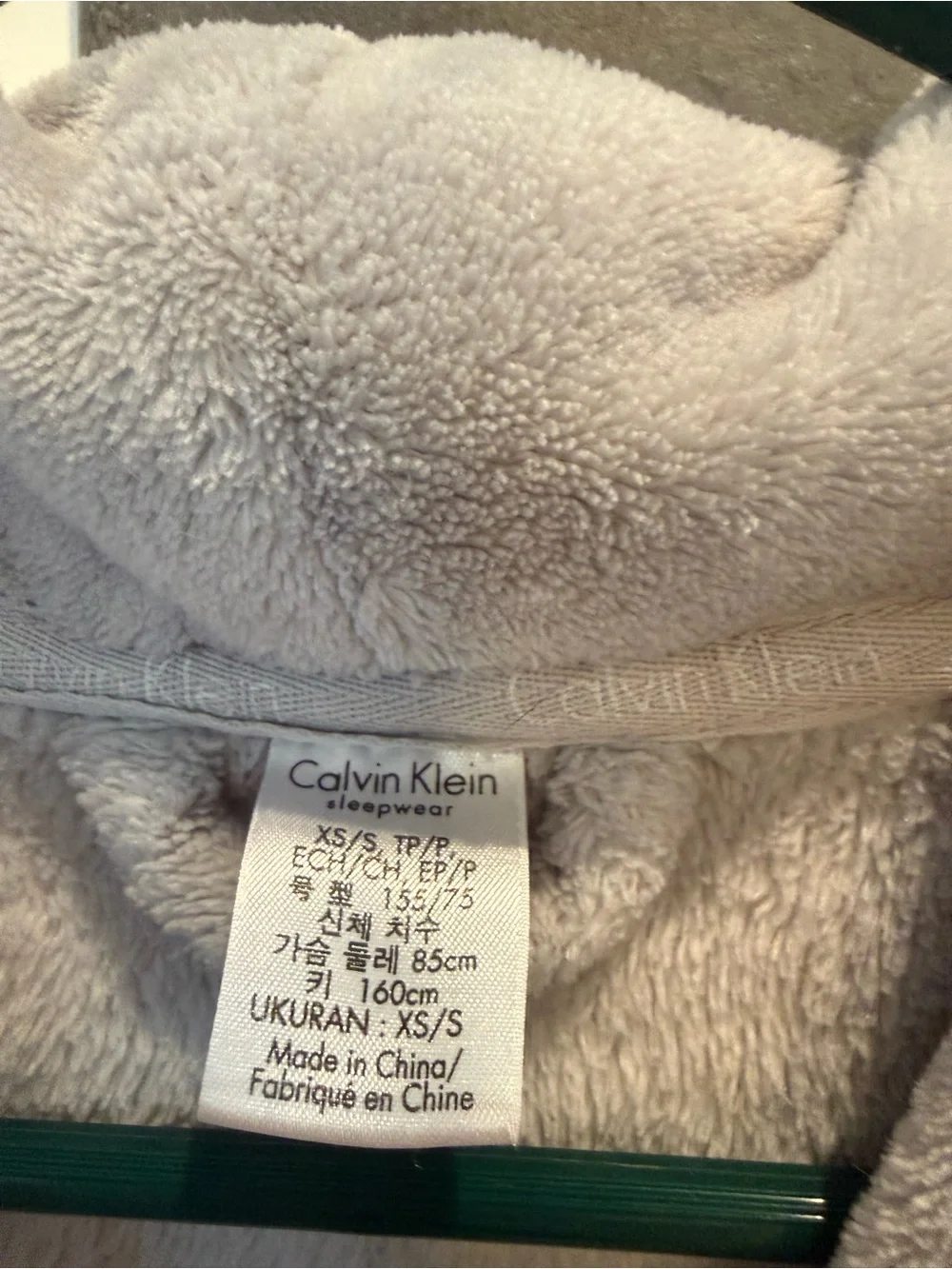 Calvin Klein Light Gray Plush Bathrobe with Embroidered Logo Women’s XS/S
